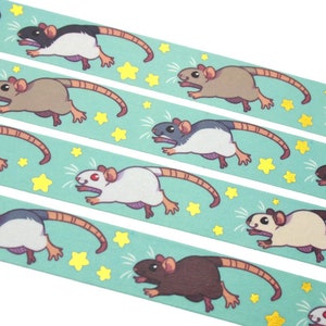 Prancing Rats Washi Tape || Crafting Crafty Decoration Decorative Rat Rodent Mouse Animal Pet Cute Gold Foil Stars Gift Scrapbooking Roll