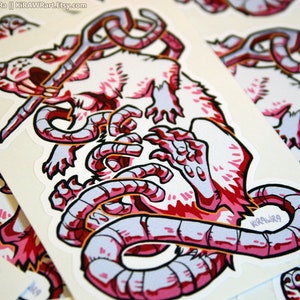 Stitched Rat Sticker 3.5 inch Vinyl Labrat Needle White Red Albino Stitches Vivisection Wound Halloween Bodyhorror Horror Gore Rodent image 1