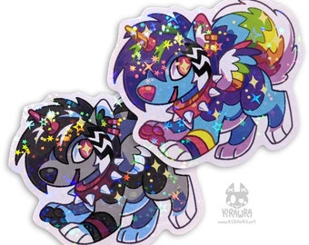 Holofoil Sparkledog Sticker || 2.75 inch Vinyl Holographic Rainbow Sparkly Gloomdog Scenedog Fursona Furry Animal Colorful Waterproof