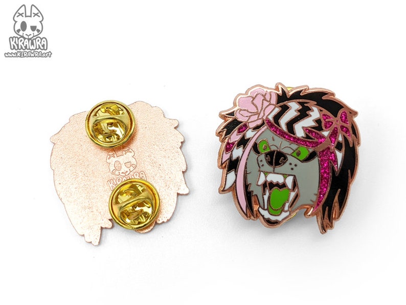 Scenewolf Pin Hard Enamel Sparkledog Rose Gold Fursona Furry Insanity Wolf Meme Scenedog Glitter Sparkle Lapel Accessory Jewelry image 2