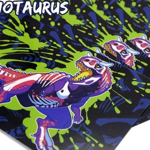 Rad Dinos 4x6 Art Print Glossy Photo Raptor Velociraptor Carnotaurus Spinosaurus T Rex Radioactive Neon Colorful Bones Skeleton Pterosaur Carnotaurus
