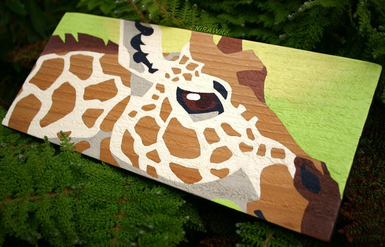 Giraffe Spots: Original Wood Painting Handmade OOAK Acrylic Paint Camelopard Africa Plank Unique Animal Nature Wild Artwork Mixed Media image 1