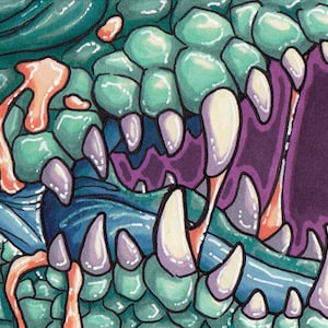 Origineel ACEO: TEEF Crocodilia || Kunstkaart ATC ooak Collectible Traditionele Handgemaakte Marker Alligator Krokodil Tanden Bijten Kaken Mond Maw