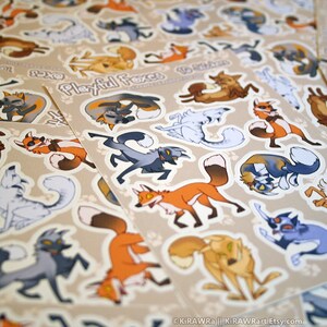 Playful Foxes Sticker Sheet 10 Stickers Vinyl Fox Cute Happy Dancing Silly Fun Funny Colorful Animals Decorative Scrapbook Crafts Vulpes image 3