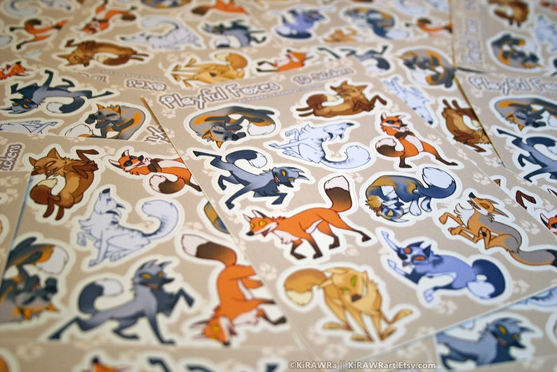 Playful Foxes Sticker Sheet 10 Stickers Vinyl Fox Cute Happy Dancing Silly Fun Funny Colorful Animals Decorative Scrapbook Crafts Vulpes image 3