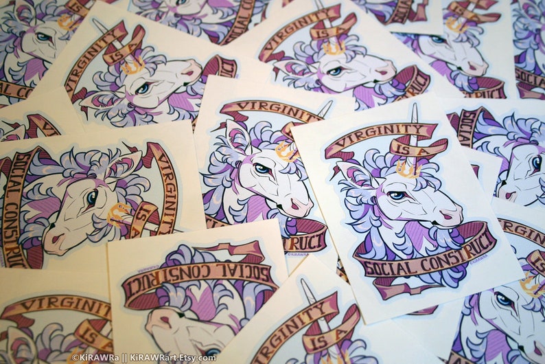 Feminist Unicorn Sticker 3.5 inch Vinyl Heraldic Heraldry Feminism Rights Virginity Mythical Mythology Unicorns Accessory Horse Animal image 3