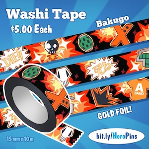 Held Washi Tape || Basteln Dekorativ Anime MHA bnha Deku Baku Kacchan Academia Fandom Glow-in-the-Dark Gold Foil Scrapbooking Roll