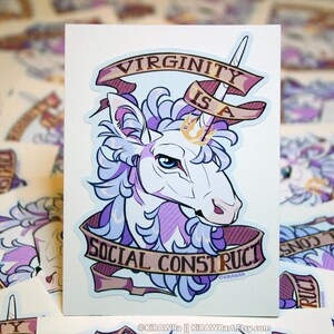 Feminist Unicorn Sticker 3.5 inch Vinyl Heraldic Heraldry Feminism Rights Virginity Mythical Mythology Unicorns Accessory Horse Animal image 2