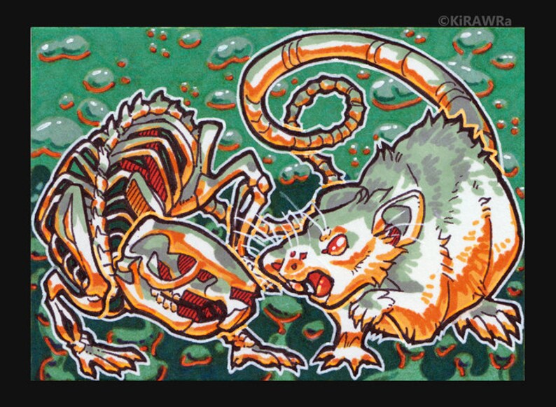 Handmade Halloween ATC Original ACEO Double Double Toil /'n Trouble Rat Art Drawtober October OOAK Card Traditional Inktober