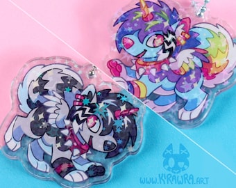 Holographic Sparkledog Acrylic Charm || Rainbow Sparkly Gloomdog Scenedog Keychain Cringe Colorful Accessory Fursona Furry Animal Cute Dog