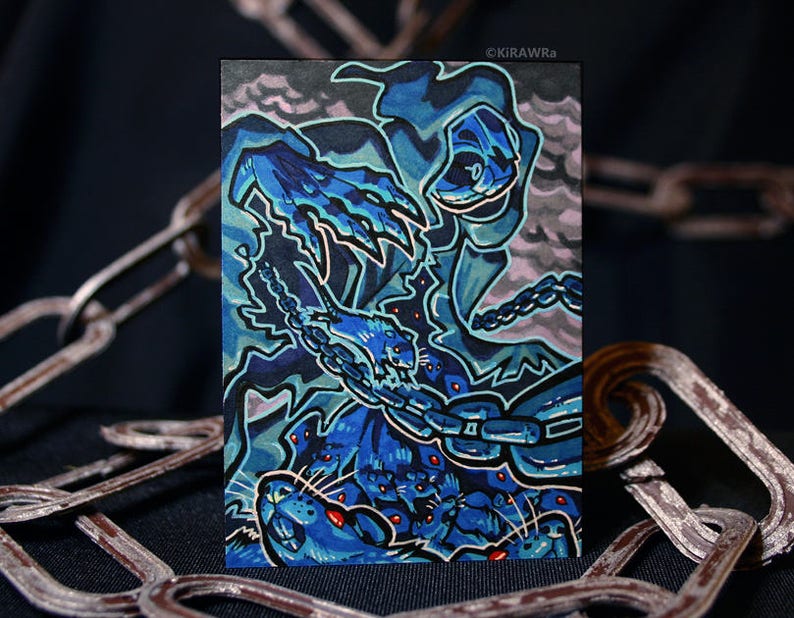 Art Rat Original ACEO Shackled Wraith Drawtober OOAK ATC Card Marker Swarm Halloween October Traditional Plague Inktober