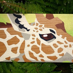 Giraffe Spots: Original Wood Painting Handmade OOAK Acrylic Paint Camelopard Africa Plank Unique Animal Nature Wild Artwork Mixed Media image 2