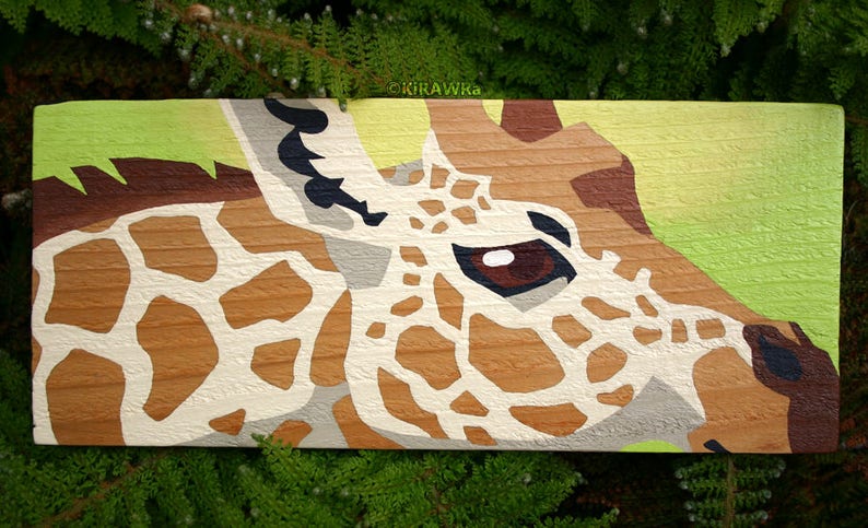 Giraffe Spots: Original Wood Painting Handmade OOAK Acrylic Paint Camelopard Africa Plank Unique Animal Nature Wild Artwork Mixed Media image 2