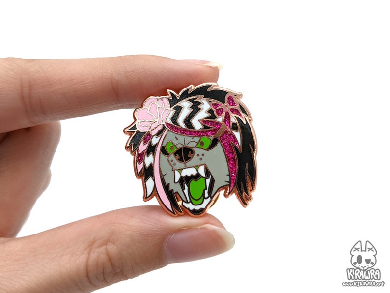 Scenewolf Pin Hard Enamel Sparkledog Rose Gold Fursona Furry Insanity Wolf Meme Scenedog Glitter Sparkle Lapel Accessory Jewelry image 3