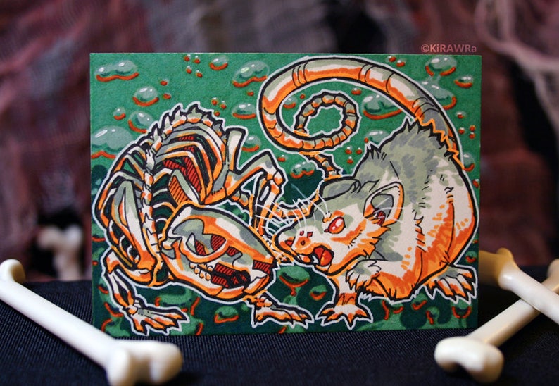 Handmade Halloween ATC Original ACEO Double Double Toil /'n Trouble Rat Art Drawtober October OOAK Card Traditional Inktober