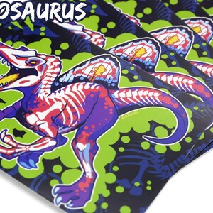 Rad Dinos 4x6 Art Print Glossy Photo Raptor Velociraptor Carnotaurus Spinosaurus T Rex Radioactive Neon Colorful Bones Skeleton Pterosaur Spinosaurus