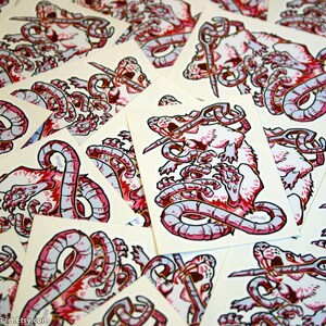 Stitched Rat Sticker 3.5 inch Vinyl Labrat Needle White Red Albino Stitches Vivisection Wound Halloween Bodyhorror Horror Gore Rodent image 3