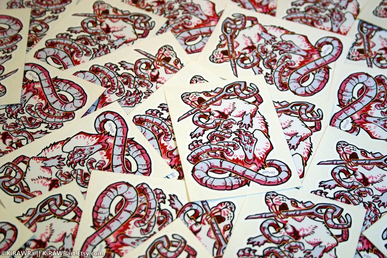 Stitched Rat Sticker 3.5 inch Vinyl Labrat Needle White Red Albino Stitches Vivisection Wound Halloween Bodyhorror Horror Gore Rodent image 3