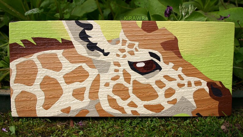 Giraffe Spots: Original Wood Painting Handmade OOAK Acrylic Paint Camelopard Africa Plank Unique Animal Nature Wild Artwork Mixed Media image 3