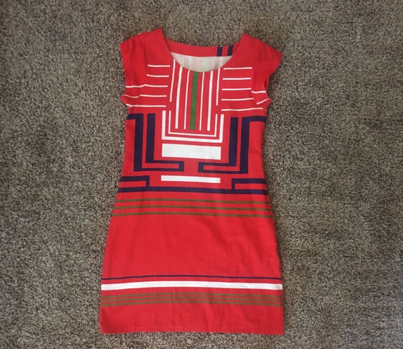 Vintage y2k red cotton dress with graphic linear … - image 9