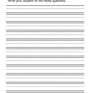 K&ouml;nnte beinhalten: Ein leeres, liniertes Blatt Papier mit dem Wort "Review" oben und dem Text "Write your answers to the review questions." darunter.