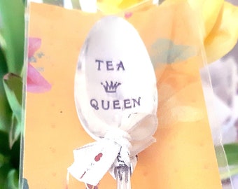 Tea Queen or Tea King Hand Stamped Upcycled Vintage Teaspoon, Made by Hello Lovely