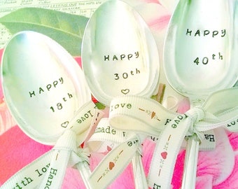 Personalised Birthday Stamped Spoon, 18th, 21st, 30th, 40th, 50th, 60, 70th, 80th, 90th Birthday Gift, Original Vintage Cutlery