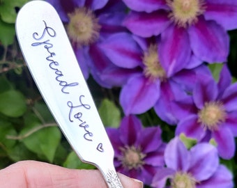 Spread Love or Spread Joy -  Hand stamped Vintage Butter Spreader, Christmas Gift, Upcycled Antique and Vintage Cutlery by Hello Lovely