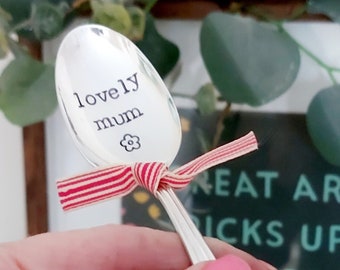 Lovely Mum Vintage Spoon, Lovely Mum Hand Stamped Spoon, Original Vintage Upcycled Cutlery by Hello Lovely. Perfect for Mothers Day 2024.