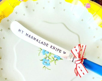 My Marmalade Butter Spreader - Hand Stamped Vintage Spreader - Personalised Gift.  Original Vintage Upcycled Cutlery by Hello Lovely.