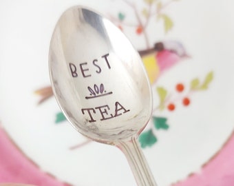 Best Tea  Vintage Spoon, Hand Stamped Gift, Engraved Spoon, Birthday Gift, Upcycled Vintage Cutlery by Hello Lovely