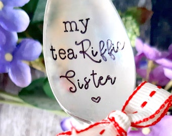 My Tea - Riffic Sister Vintage Spoon, Gift, Hand Stamped Spoon, Vintage Spoon, Upcycled Vintage Cutlery by Hello Lovely