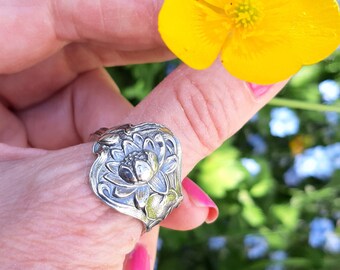 Vintage Sterling Flower Spoon Ring,  Ornate, Finger or Thumb Sterling Ring, Upcycled Cutlery by Hello Lovely Things