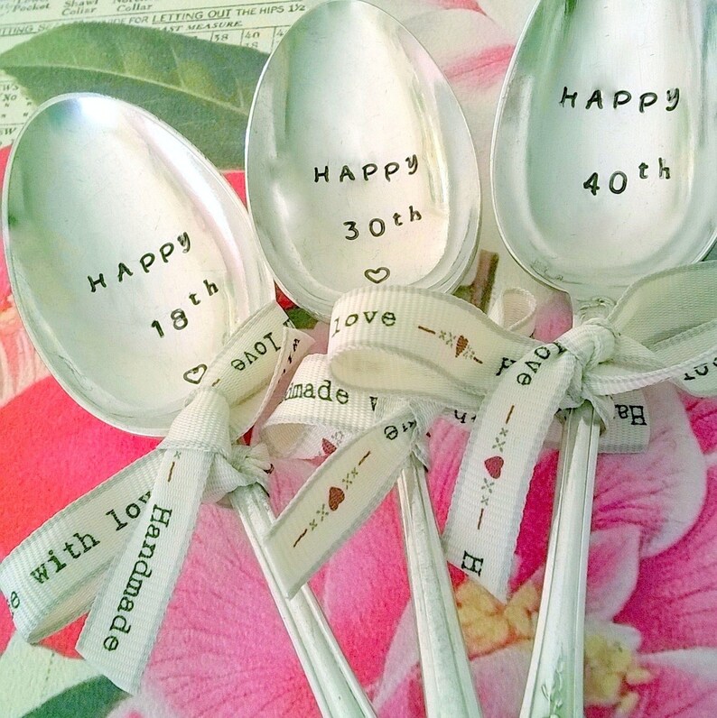 Personalised Birthday Stamped Spoon, 18th, 21st, 30th, 40th, 50th, 60, 70th, 80th, 90th Birthday Gift, Original Vintage Cutlery image 4