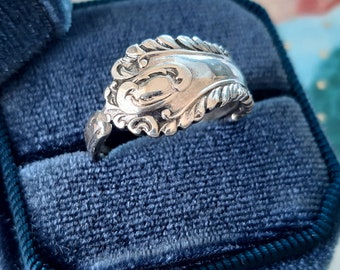 Silver Spoon Ring, 1904, Ornate Band, Finger or Thumb Ring, Antique Silver, Upcycled Cutlery by Hello Lovely Things