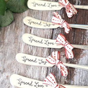 Spread Love or Spread Joy -  Hand stamped Vintage Butter Spreader, Christmas Gift, Upcycled Antique and Vintage Cutlery by Hello Lovely