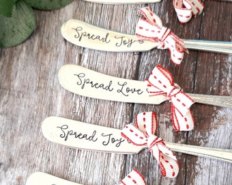 Spread Love or Spread Joy -  Hand stamped Vintage Butter Spreader, Christmas Gift, Upcycled Antique and Vintage Cutlery by Hello Lovely