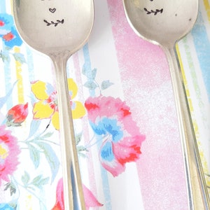 Mr & Mrs Wedding, Anniversary, Vintage Dessert Spoons, Handstamped, Wedding Gift, Husband and Wife, Marriage, Anniversary image 3