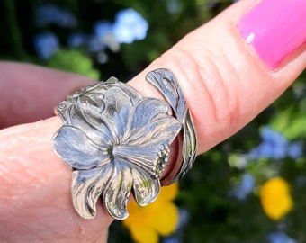 Vintage Sterling Flower Spoon Ring,  Ornate, Finger or Thumb Sterling Ring, Upcycled Cutlery by Hello Lovely Things