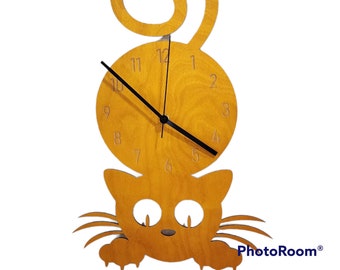 SEE ITEM DETAIL, Happy Kitty Cat wall clock, kitty cat nursey clock, cat lover wall art, cute kitten clock, cat lover gift, pet parent gift