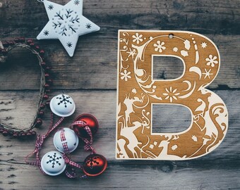 Christmas ornament, Alphabet Christmas ornament, Holiday ornaments, farmhouse ornament, carved Christmas alphabet, stocking stuffer