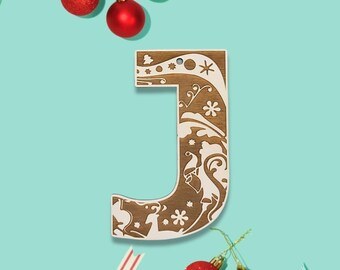 Christmas day ornament, Alphabet Christmas ornament, Holiday ornaments, farmhouse ornament, carved Christmas alphabet, stocking stuffer