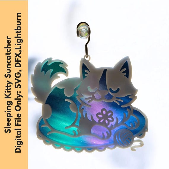 Cat Suncatcher: Boho Sleepy Kitten Design (Laser Cut File Download)