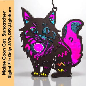 Attrape-soleil maine coon chat SVG | Fichier SVG laser | Fichier prêt pour le laser