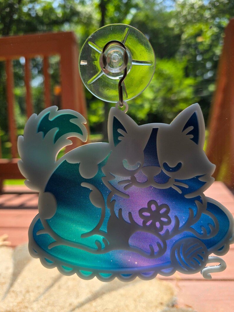 Digital Download Sleepy Kitten Suncatcher SVG | Kitty Cat Suncatcher SVG | Laser Ready File | Jones Laser Craft