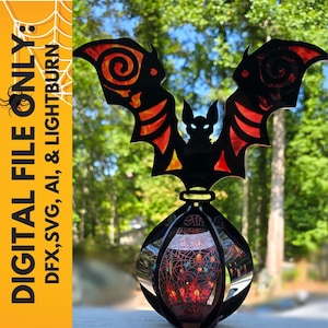 Plik laserowy Bat Lantern SVG, Halloween Bat Lantern SVG, plik dfx Halloween, plik Bat Halloween Lightburn, cięcie laserowe, plik latarni Glowforge