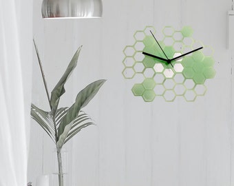 SEE ITEM DETAIL, Hexagon clock, honeycomb clock, bee kitchen clock, honeybee Christmas gift women, hexagon wall art, Acrylic bee clock