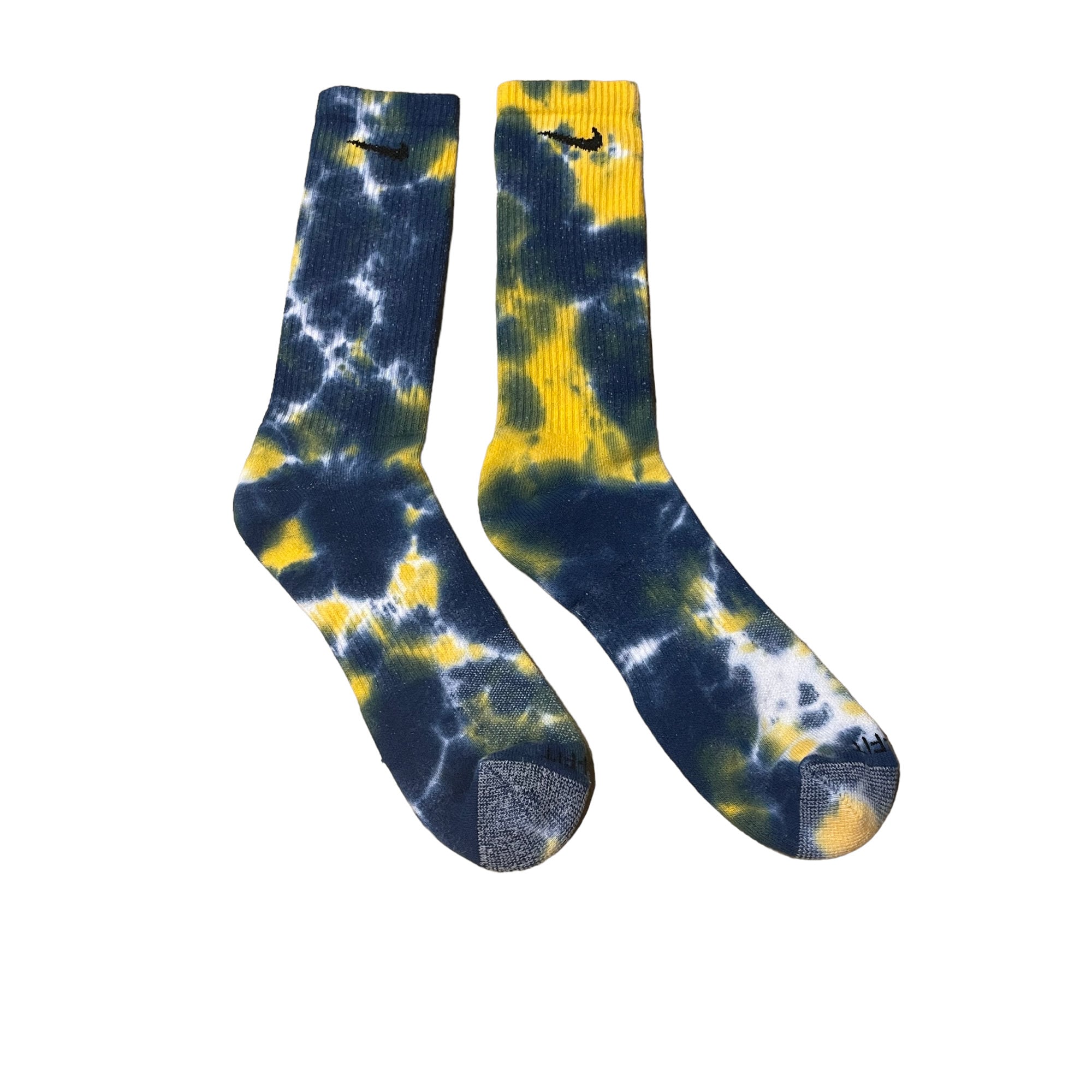 blue and yellow tie dye socks