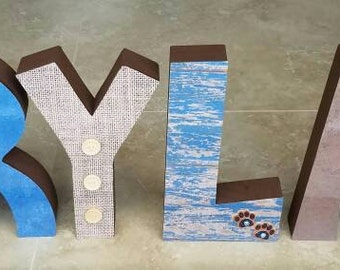 Teddy Bear, Blue & Brown, Custom Wood Letters, Cake Table Letters, Stand Alone Letters, 8"x5"x1.5", Standing Wood Letters, Baby Shower Decor
