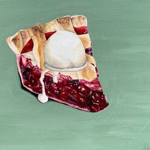 Cherry Pie, Pie, Food Painting, Food Art, Kitchen Art, Dessert Art, Home Decor Art, Kitchen Wall Art, Original Art, Original Painting image 2